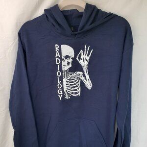 New Medium Radiology Skeleton Rad Tech Blue Pullover Hoodie